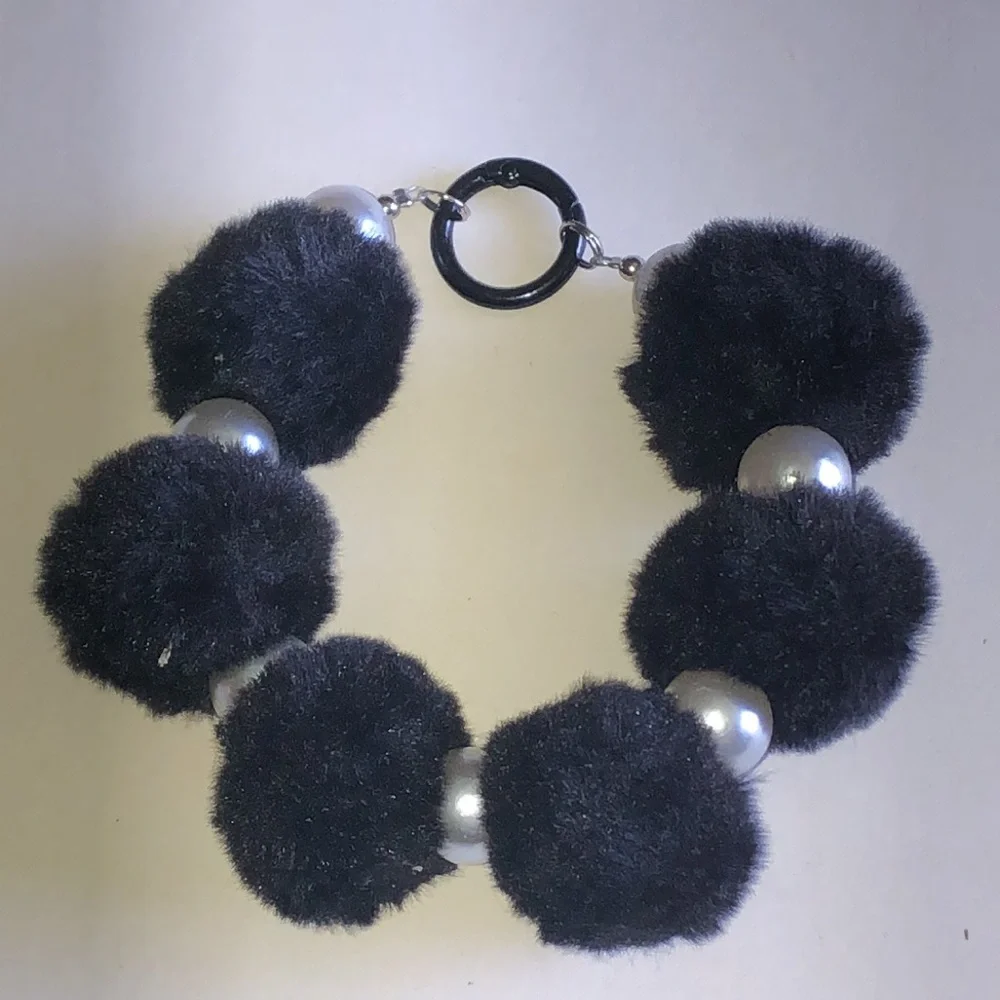 Black Pom Pom Keychain Bag Charm